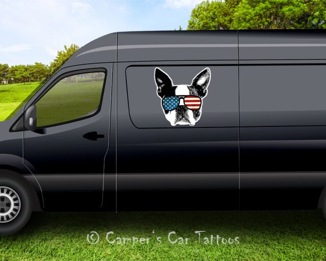 Campers Car Tattoo Boston Terrier USA, 2 Stück