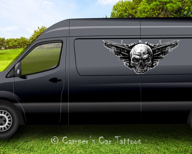 Campers Car Tattoo Skull Wings, 2 Stück