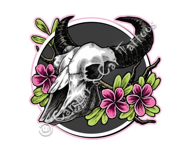 Campers Car Tattoo "Skull Bull Flowers", 2...