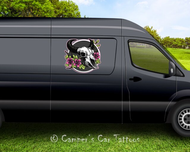 Campers Car Tattoo "Skull Bull Flowers", 2 Stück