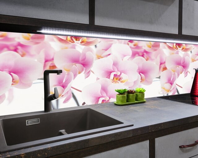 Küchenrückwand Orchideen, Acryl- oder Echtglas