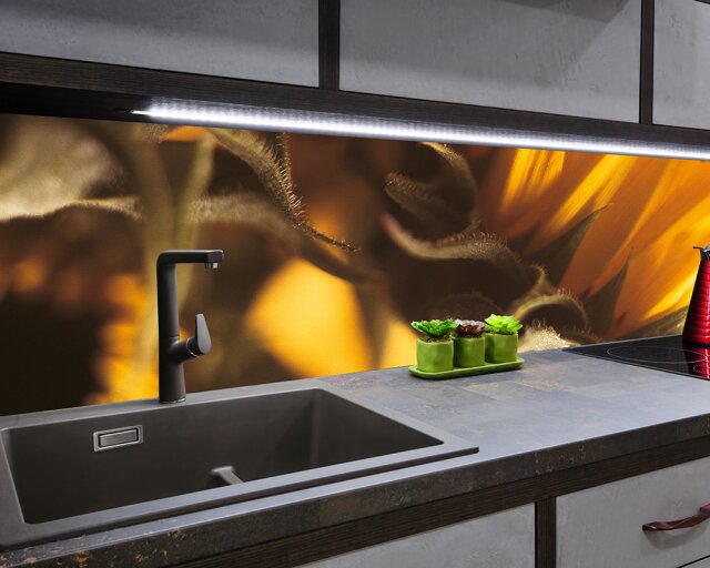 Küchenrückwand "Sonnenblume", Acryl- oder Echtglas