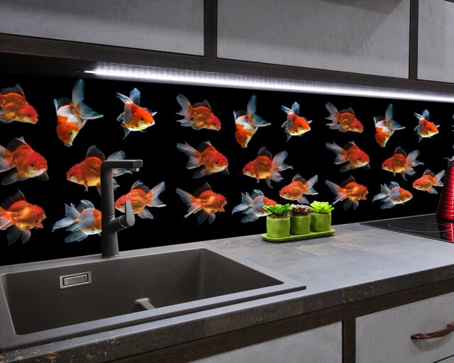 Küchenrückwand "Goldfische", Acryl- oder Echtglas